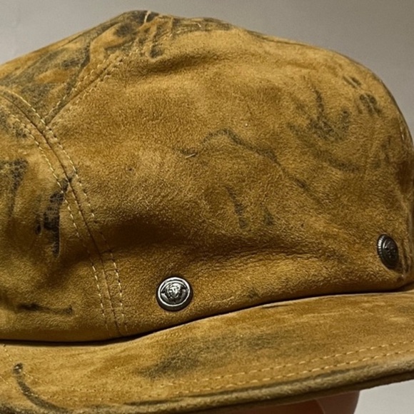 Vintage Tan Suede Designer Cap with Black Accents Made in Italy Sz L